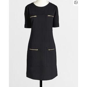 J. Crew Black Wool Blend Short Sleeve Ponte Mod Zip Pocket Sheath Dress Size 10